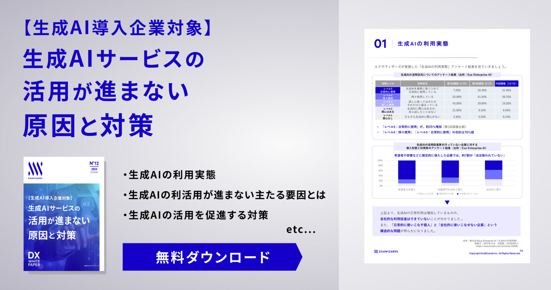 【資料ダウンロード】 【生成AI導入企業対象】生成AIサービスの活用が進まない原因と対策