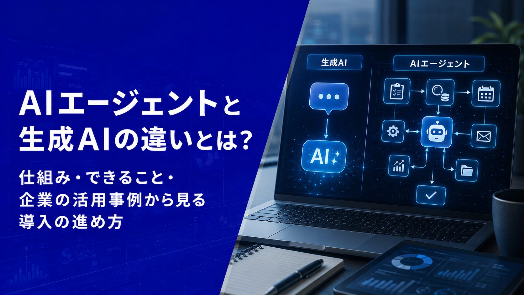 AIエージェントと生成AIの違いとは？仕組み・できること・企業の活用事例から見る導入の進め方【2026年版】