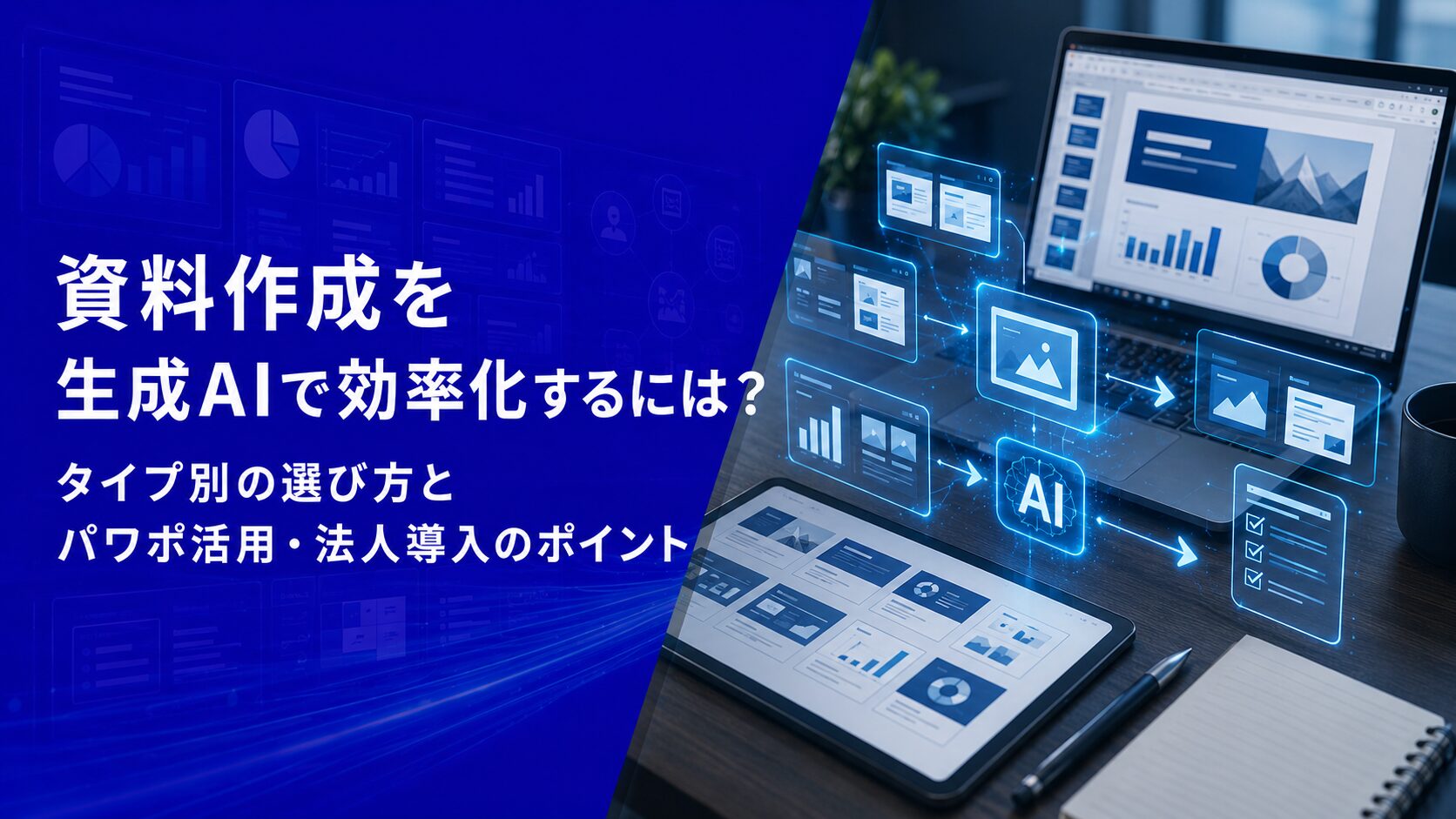資料作成を生成AIで効率化するには？タイプ別の選び方とパワポ活用・法人導入のポイント【2026年版】